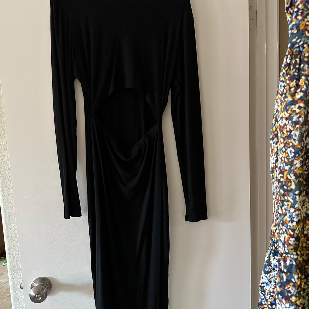 Amazon Black Long Sleeve Dress with front cutout…heavy cotton/poly mix